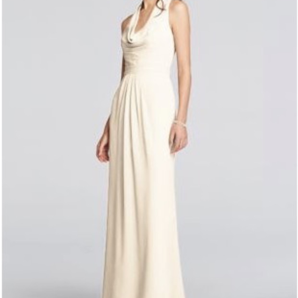 David's Bridal cowl long chiffon bridesmaid dress